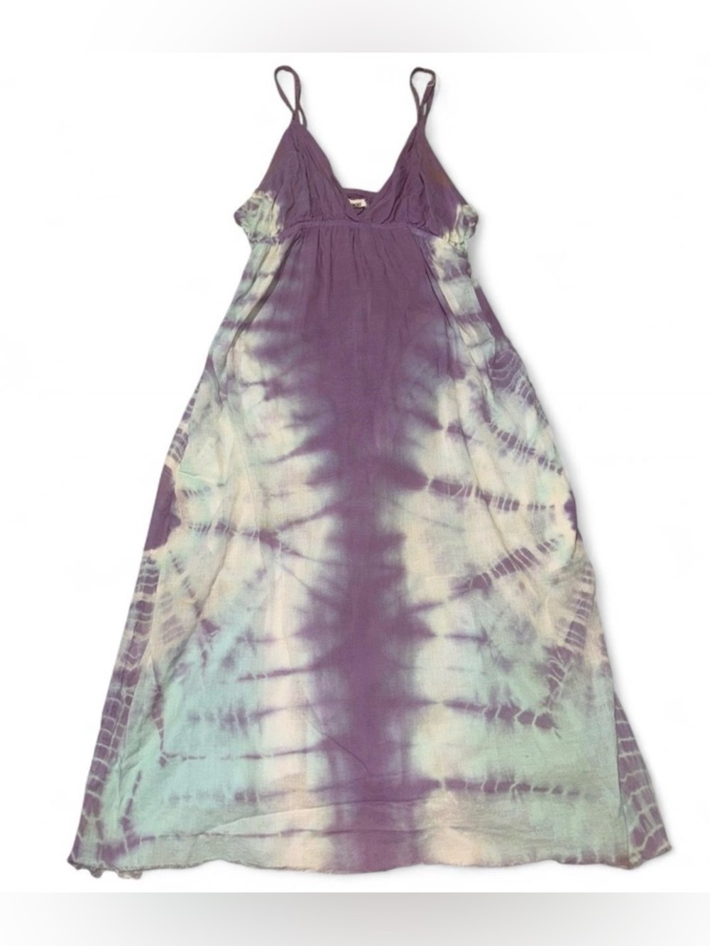 Women’s Tie-Dye Maxi Dress with Spaghetti Straps - Purple & Mint